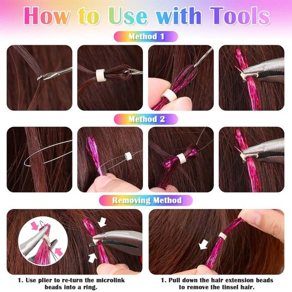 Hair Tinsel with Feathers Kit 20 Colors 48 Inch Rainbow Extensions for Women main image 6